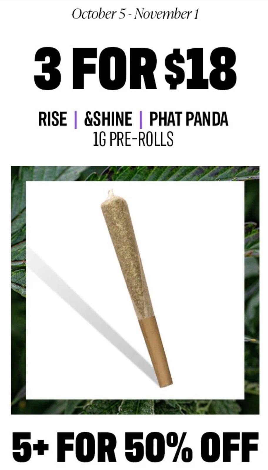 3 for $18 Pre-Rolls & 50% Off Bulk
