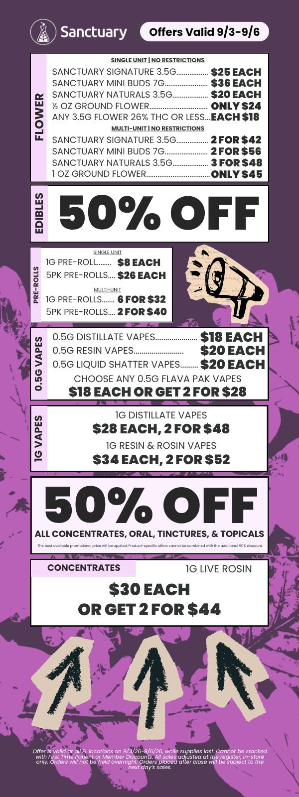 50% Off Edibles & Concentrates