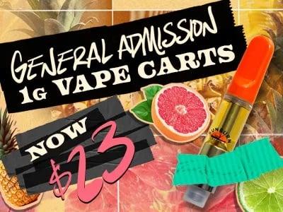 General Admission 1g Vape Carts $23 - Cannabis deal image