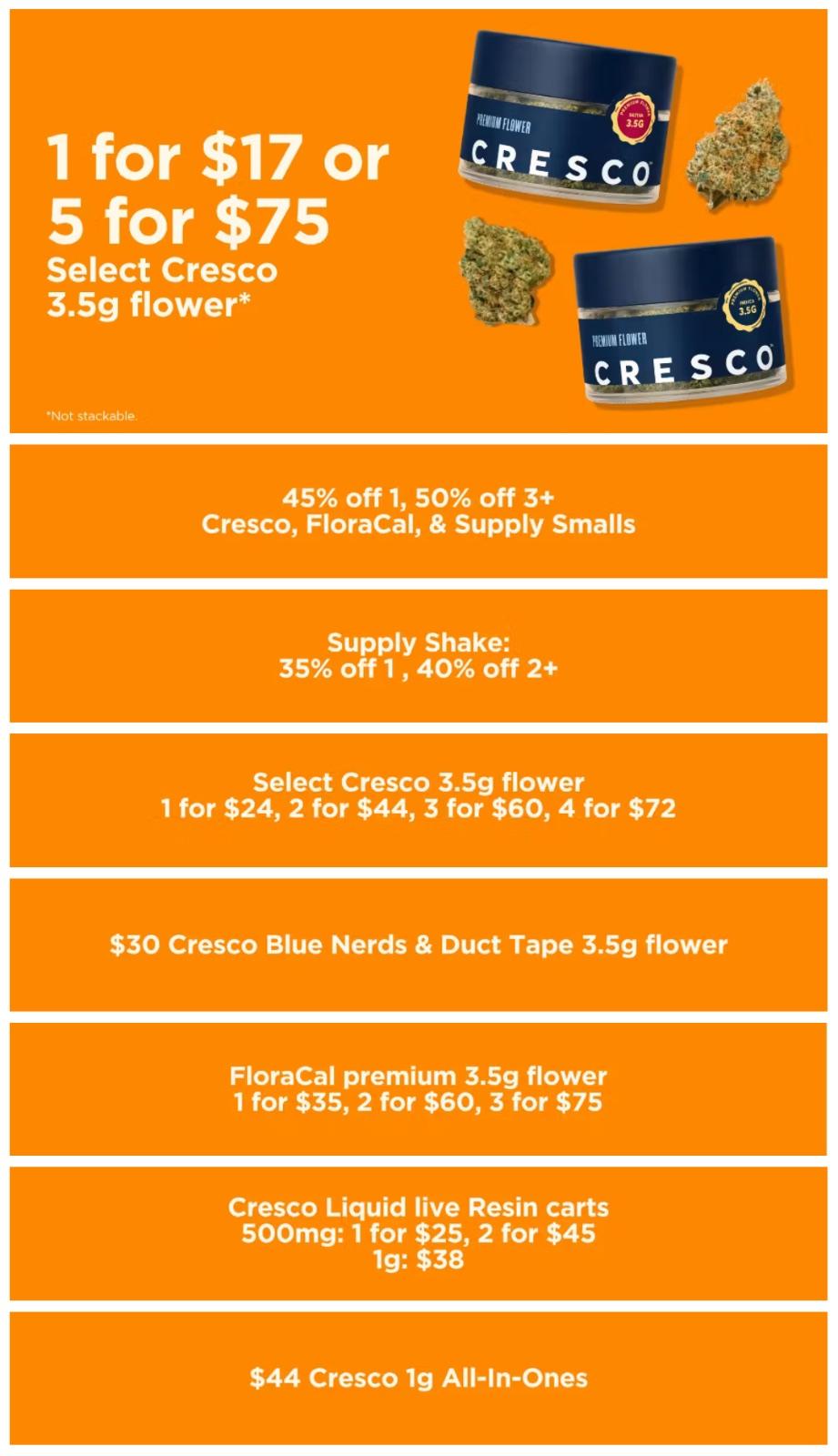 Cresco Flower Deals & Resin Carts