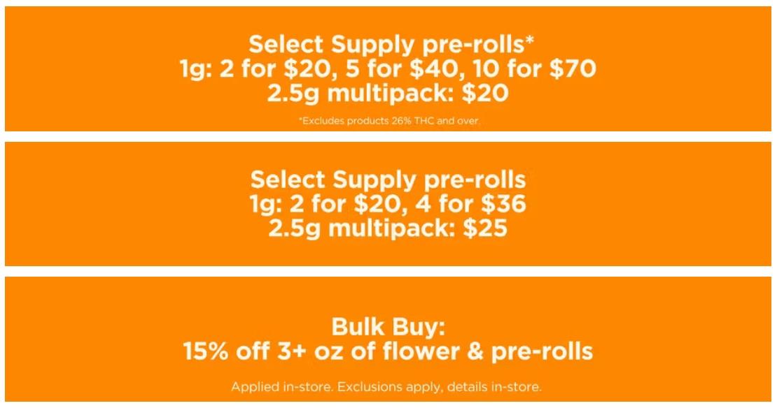 Select Supply Pre-rolls & Bulk Flower Deals