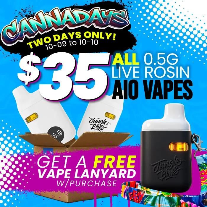 $35 Live Rosin Vapes & Free Lanyard - Cannabis deal image