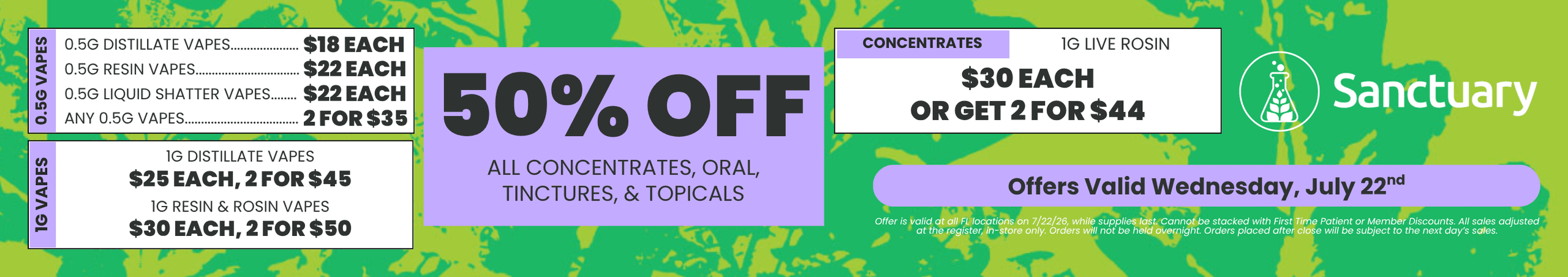 50% Off Concentrates, Vapes, Oral & Tinctures - Cannabis deal image