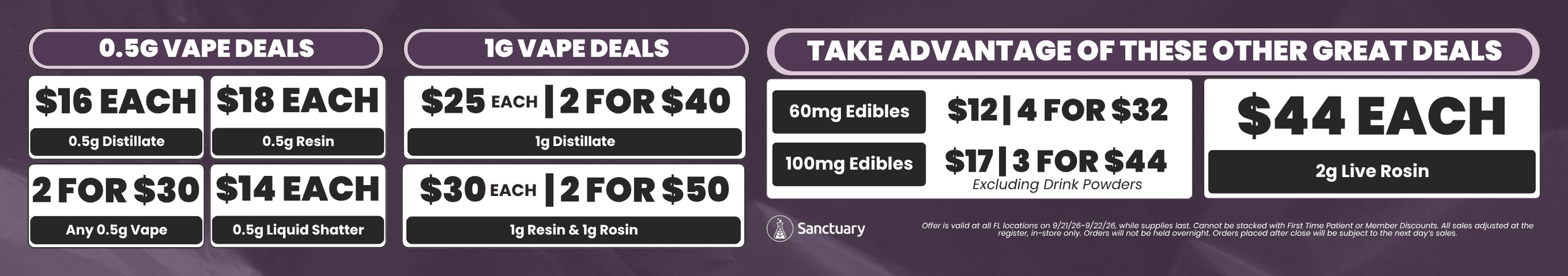 Vape Multipacks, $12 Edibles & Live Rosin