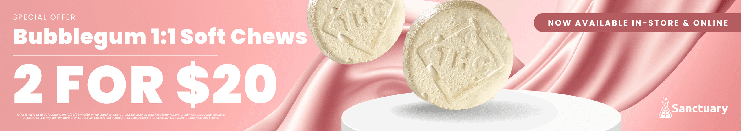 Bubblegum 1:1 Soft Chews 2 For $20 - Cannabis deal image
