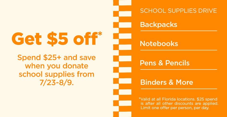 School Supplies Drive: Get $5 Off