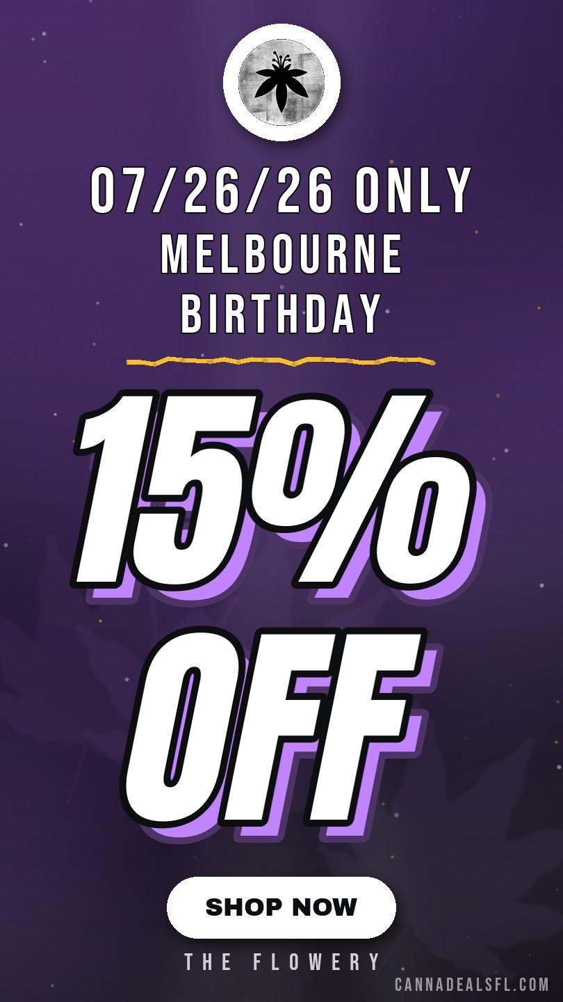 07/26/26 Only 15% off Melbourne Birthday