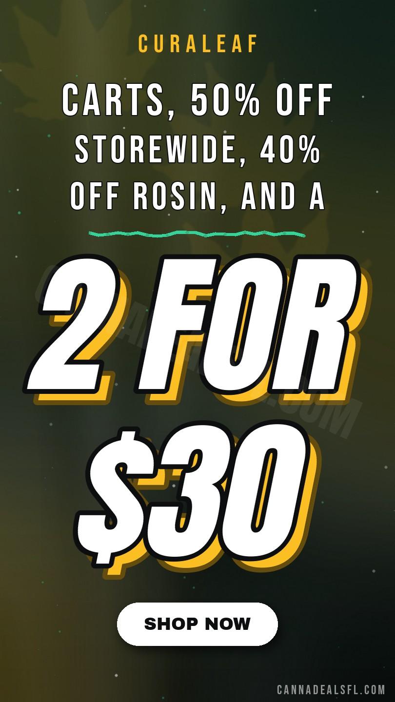 2/$30 Carts, 50% Off Storewide, 40% Off Rosin, And A Summer Menu Starting At $15 - Cannabis deal image