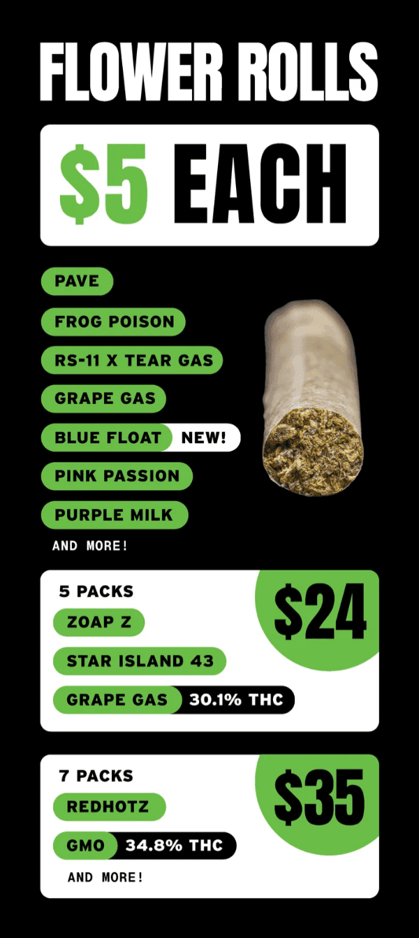 $5 Flower Rolls & $24 5-Packs - Cannabis deal image