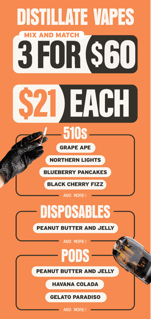 Distillate Vapes 3 for $60, $21 Each