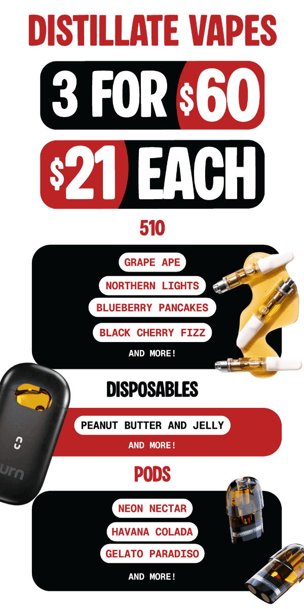 Distillate Vapes 3 for $60 or $21 Each