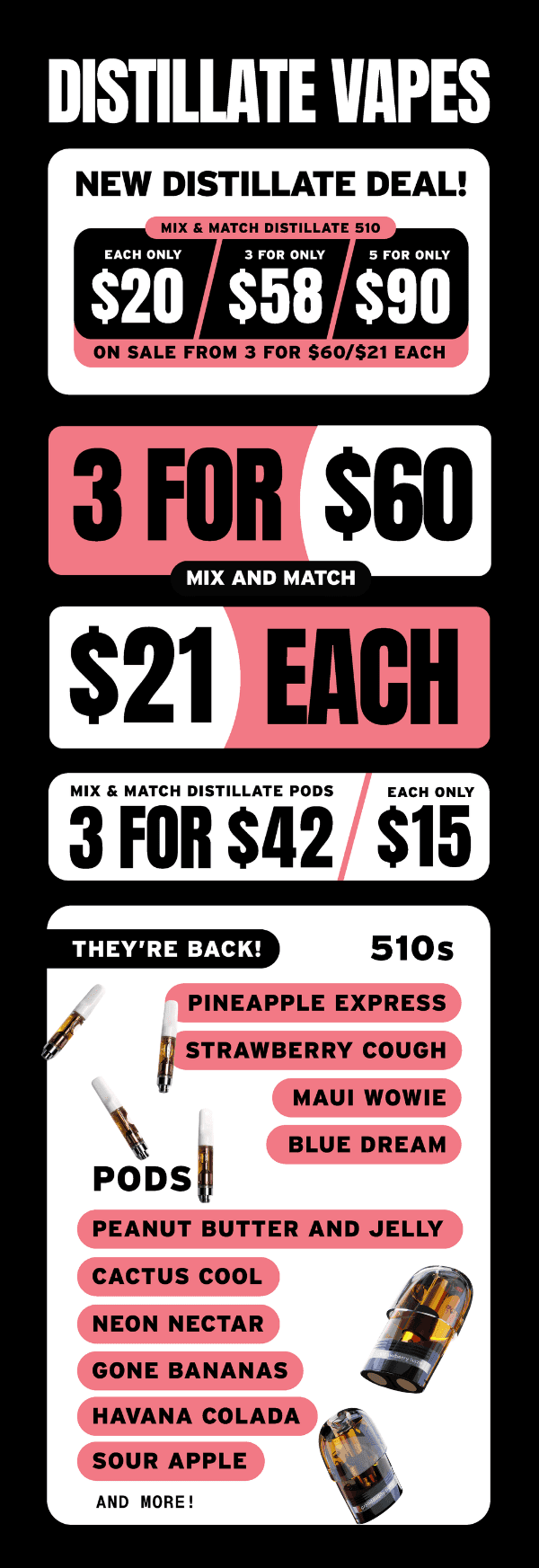 Distillate Vape Deals: 3 for $60 & $15 Pods - Cannabis deal image