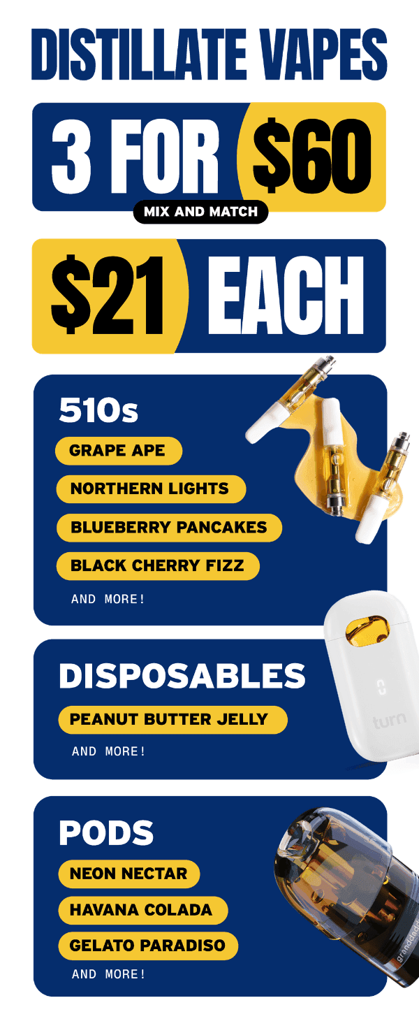 3 for $60 & $21 Each Distillate Vapes