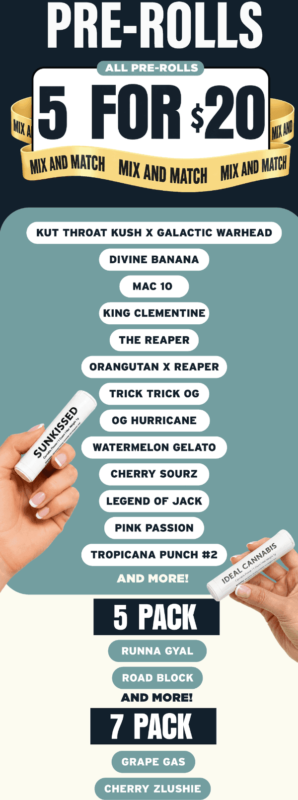 Pre-Roll Deals: 5 for $20 & 7 Pack Offers