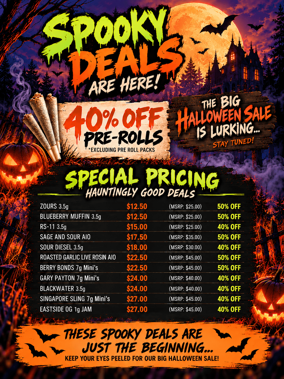 Spooky Deals: 40% Off Pre-Rolls & Special Pricing - Cannabis deal image