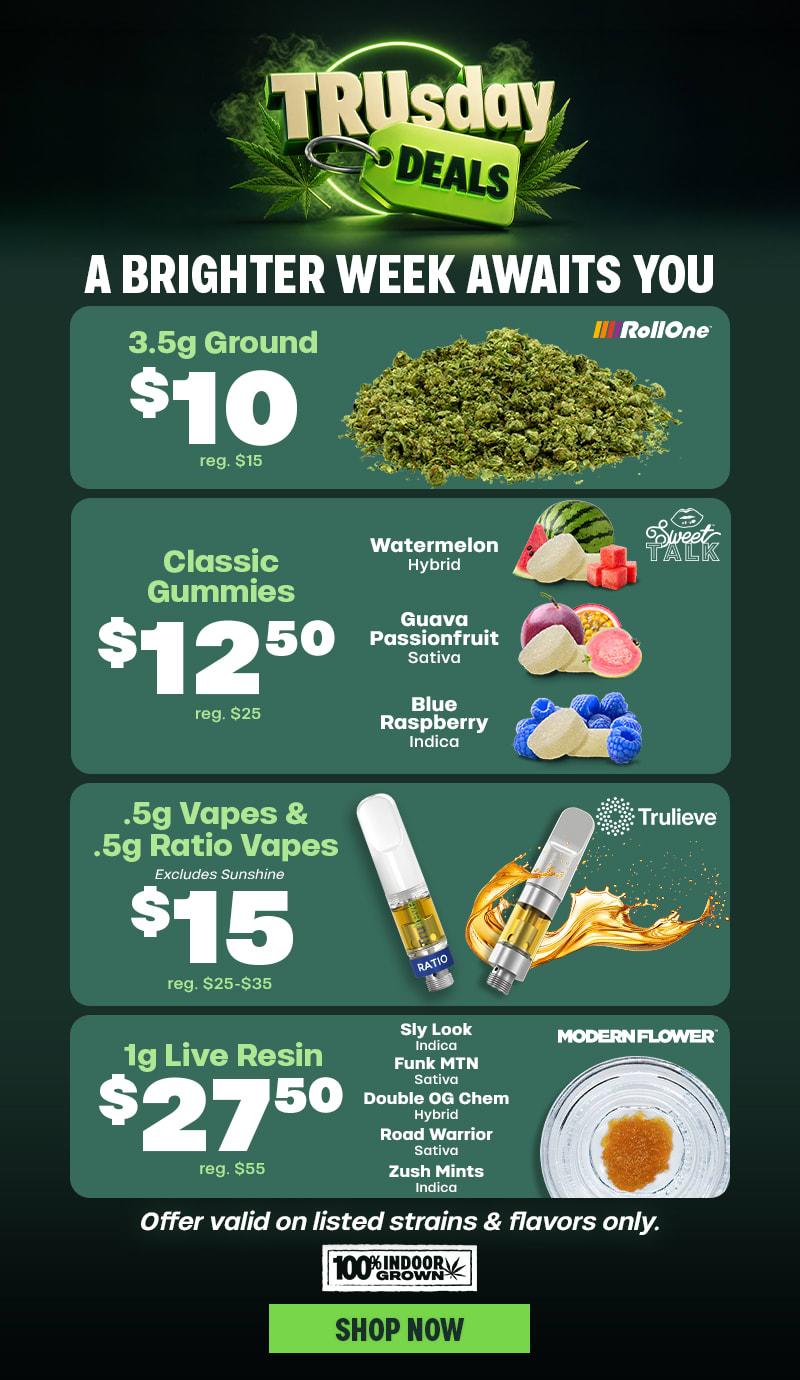 Tuesday Deals: Ground, Gummies, Vapes, and Concentrates - Cannabis deal image