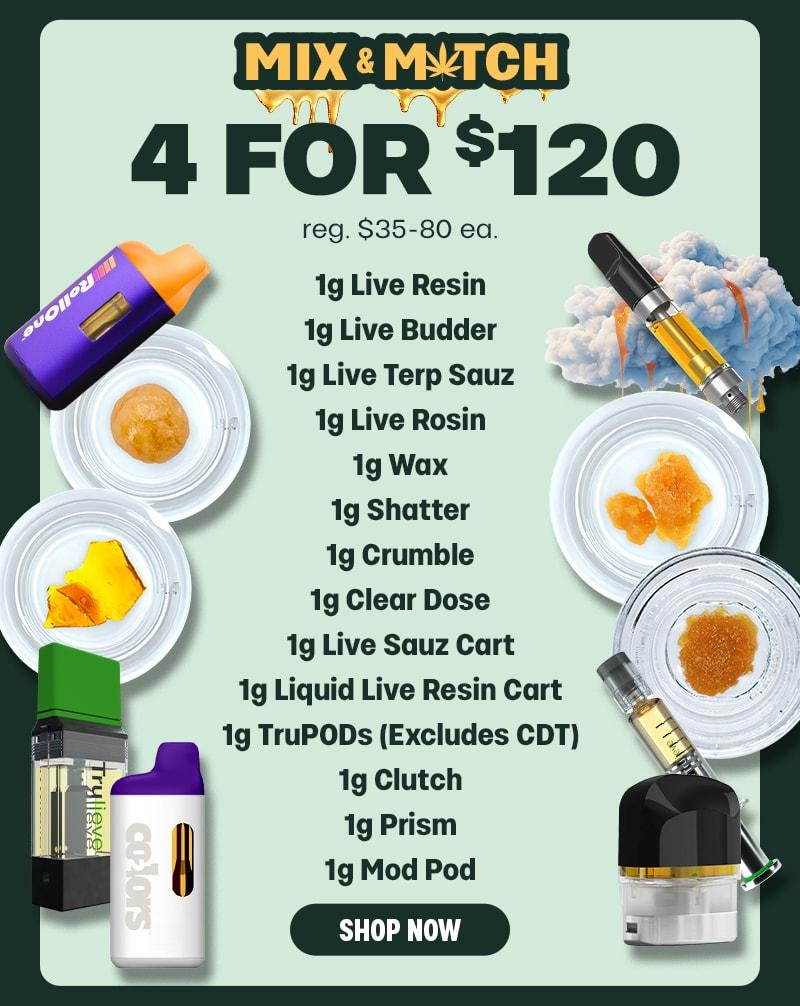 4 For $120 Mix & Match Concentrates - Cannabis deal image