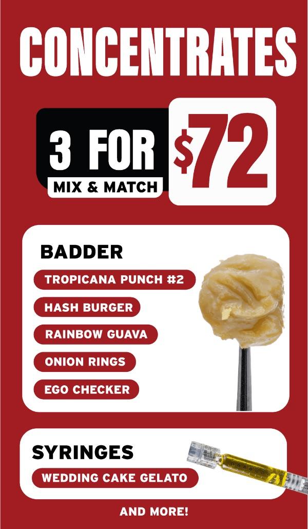 3 Concentrates for $72 Mix & Match