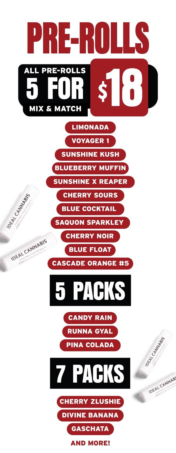 Pre-Roll Deals: 5 for $18, 5-Packs, 7-Packs
