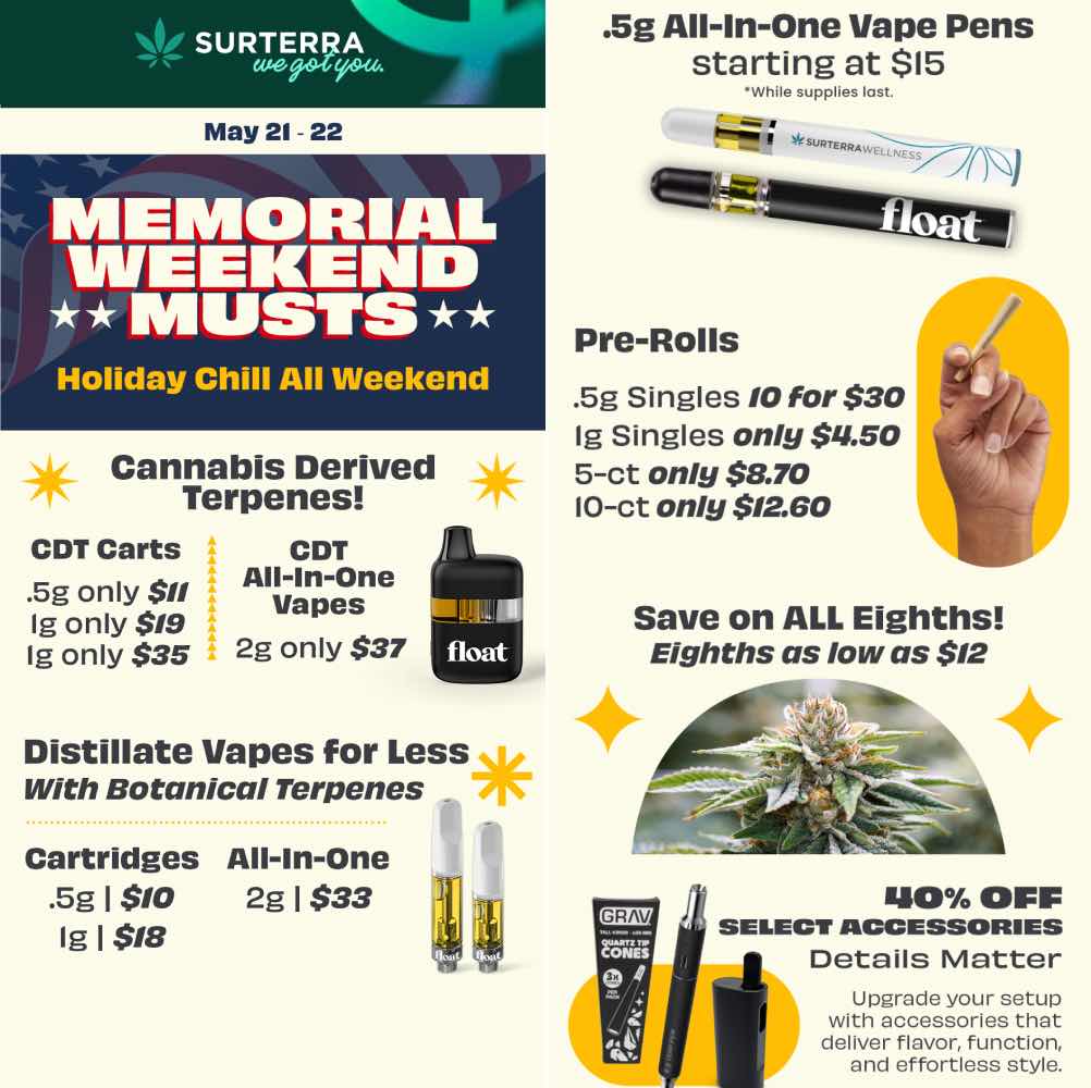 Memorial Weekend Musts: Vapes, Pre-Rolls & More! - Cannabis deal image