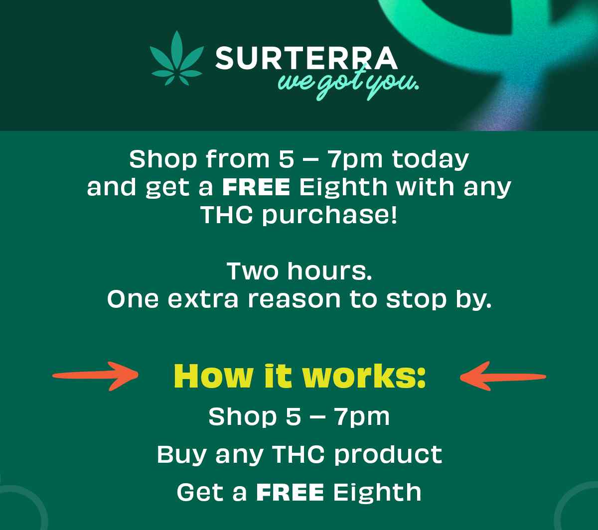 Free Eighth with THC Purchase 5-7 PM - Cannabis deal image