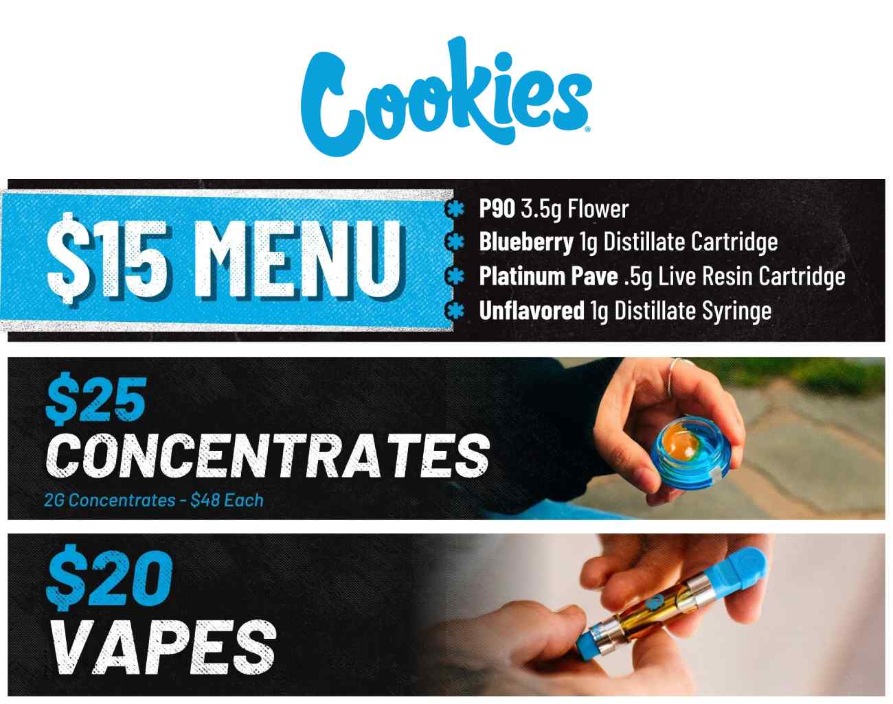 $15 Menu, $25 Concentrates & $20 Vapes - Cannabis deal image