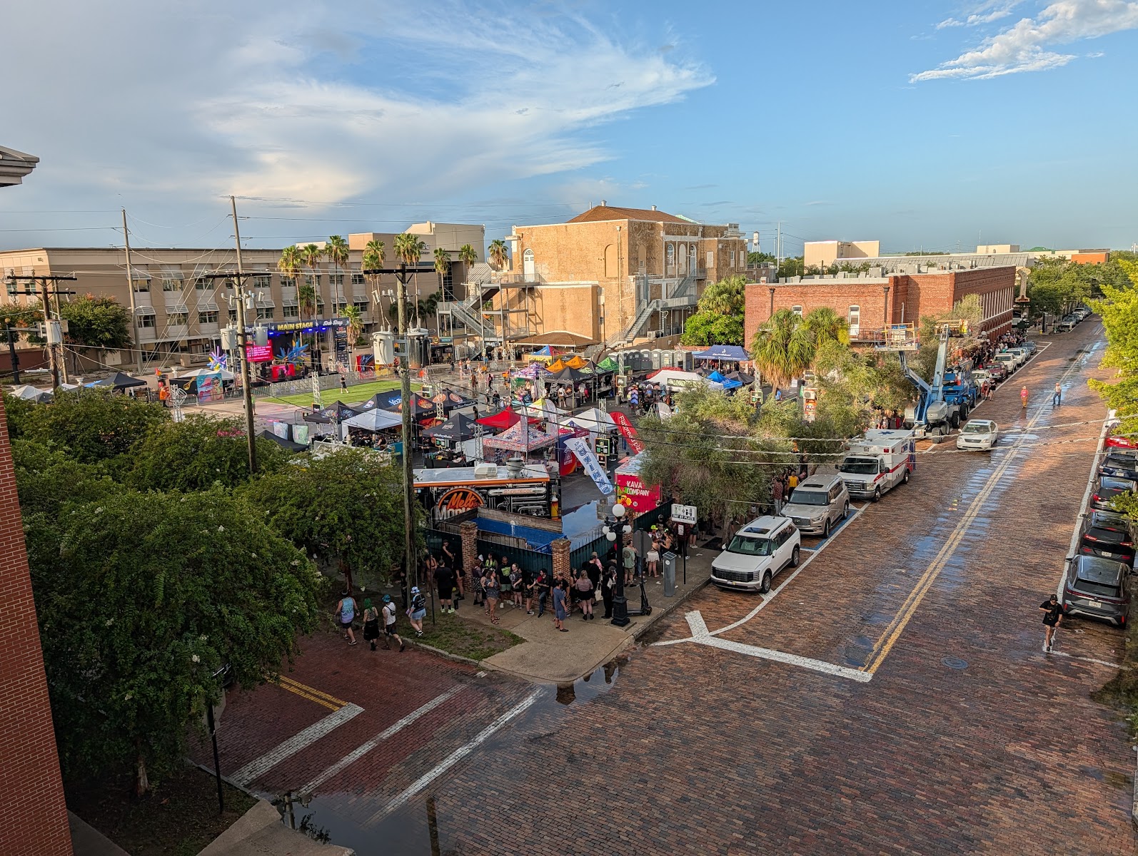 High-angle rooftop view of 710 Dab Day setup at The Cuban Club, Ybor City